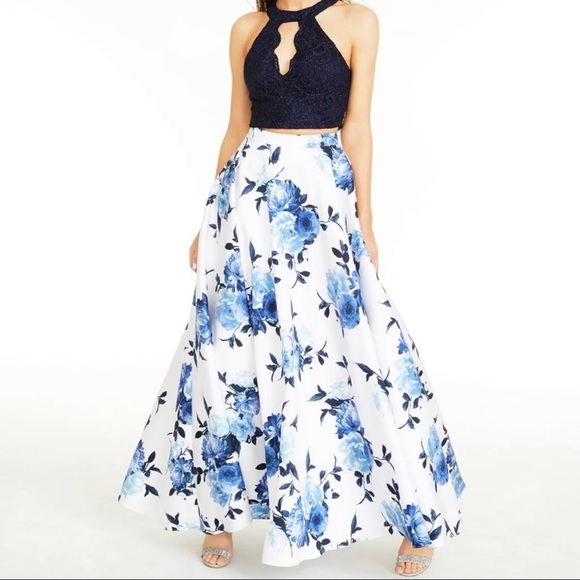 City Studio Navy Floral Two Piece Gown NWT 3 - Picture 1 of 16